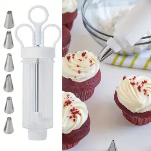 6 Pcs Piping Tool Cake Decorating Gun Cupcake Frosting Piping Kit with Pipe Tip Cake Decorating Kit Cupcake Syringe Decorating Icing Kit Mustard Piping Tool