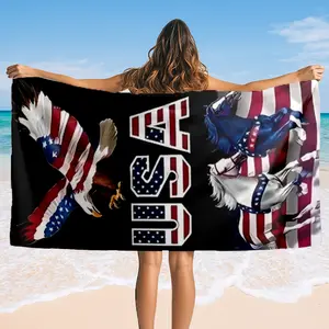 Patriotic USA Horse & Eagle Summer Beach Towel, 4th of July American Flag Towel for women Men