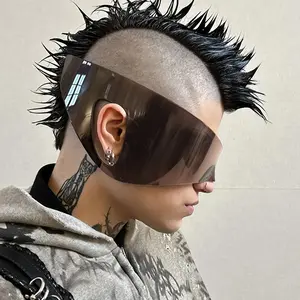 Y2K Futuristic Tech-Themed Oversized Glasses, PC Lens, Plastic Frame, Fashionable Decorative Eyewear for Men and Women, Sporty Golf Glasses | Y2K Fashion | Durable Eyewear-