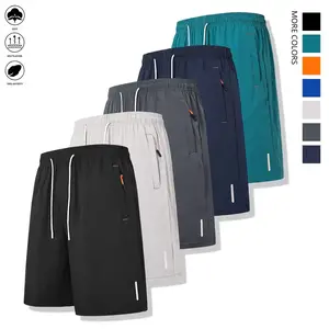 5-piece set of quick drying comfortable shorts, men's casual non elastic elastic waist drawstring shorts with zippered pockets, suitable for summer gym exercise and training.RAIMENTRY