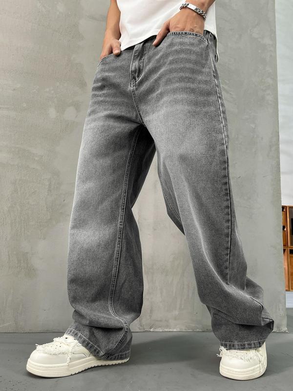 Men's Vintage Washed Loose Fit Wide Leg Jeans, Long Y2K Street Style Denim Jeans, Perfect Gift for Boyfriend & Husband