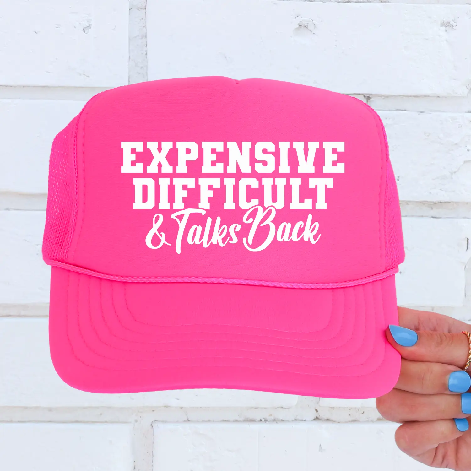Expensive difficult & talks back Trucker hat, funny trucker hats, summer snapback, neon pink trucker hat, snapback, summer trucker hat, funny sayings on hats, funny hats
