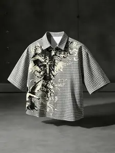 Men's Short Sleeve Shirt, Fashion Casual Top, Gingham Pattern, Fitted Style, All Seasons, Comfortable Daily Wear