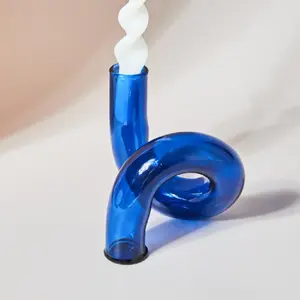 Twist Glass Candlestick Holder / Vase: Blue