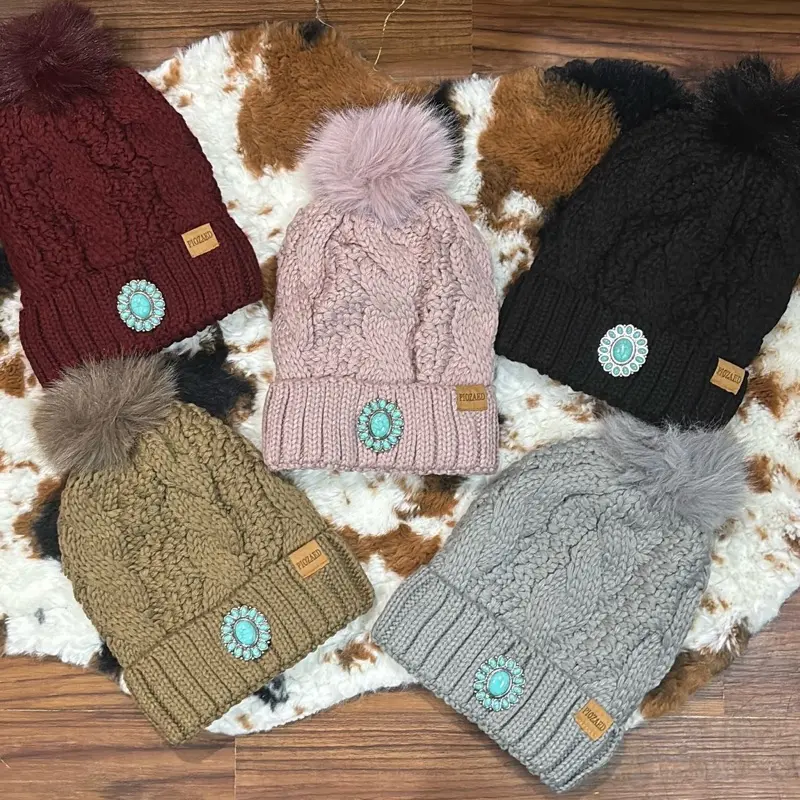 Western Beanie, Unisex Handmade Soft Lightweight Cotton Knit Hat with a Turquoise Pin and Blue Charm Accents, Soft Lightweight Beanie, Turquoise Hat Pin, Handmade Craft, Blue Charms, Western Handmade