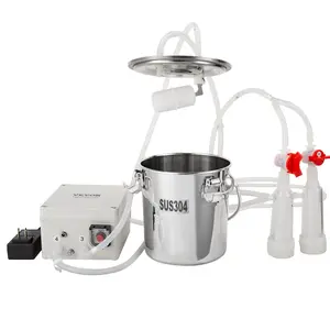 VEVOR Goat Milking Machine, 3 L 304 Stainless Steel Bucket, Electric Automatic Pulsation Vacuum Milker, Portable Milker with Food-grade Silicone Cups and Tubes, Adjustable Suction for Sheep