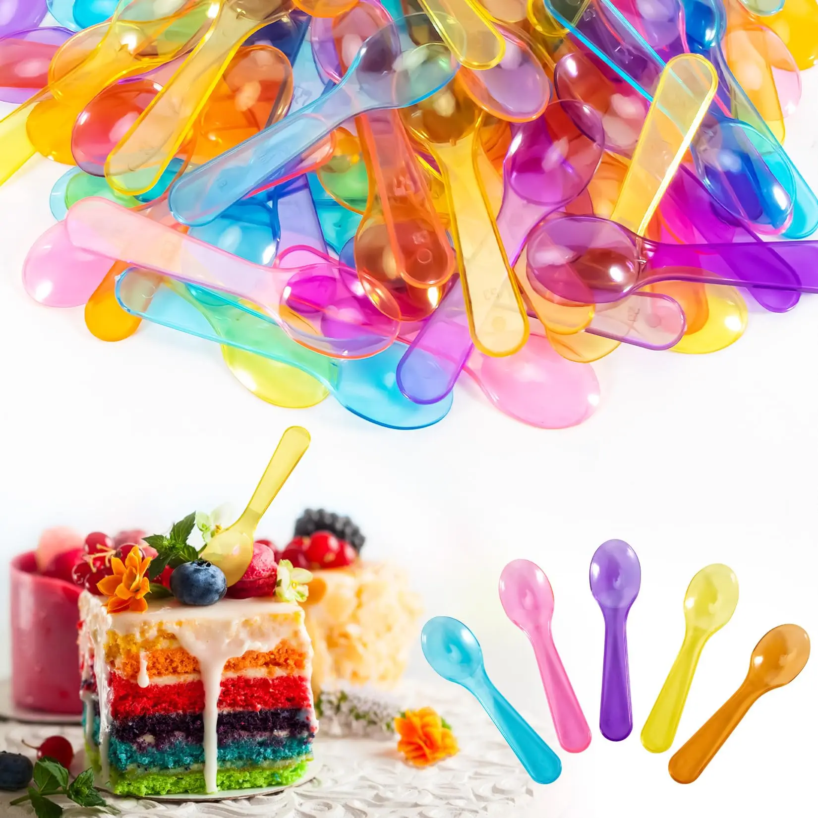 100PCS Lightweight Multi-Color Plastic Disposable Miniature Spoons - 0.78 Inches Wide Small Size Cute Cutlery for Halloween, Camping, Parties, Ice Cream Disposable Tableware for Home & Festive Supplies