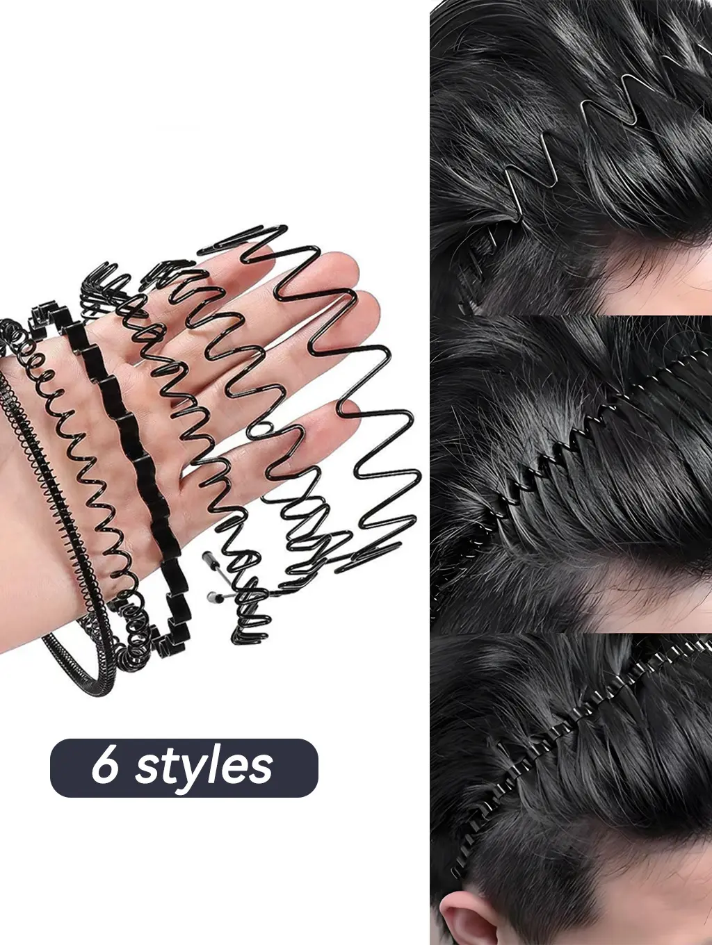 Retro Male Headbands, 6-Piece Casual 90s Style Wavy Serrated Metal Hair Accessories with a Durable and Non-Slip Design for Sports, Accessory Kit Headbands, Daily
