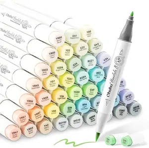 Ohuhu Honolulu Brush Markers: 48 Pastel Colors Double Tipped Art Marker for Artist Coloring Illustrations-Brush&Chisel/Fine -Refillable Ink-Blossoming