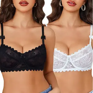 Avidlove Women's Sexy Lace Bra Balconette Underwire Unlined Sheer Mesh Bras S-XXL
