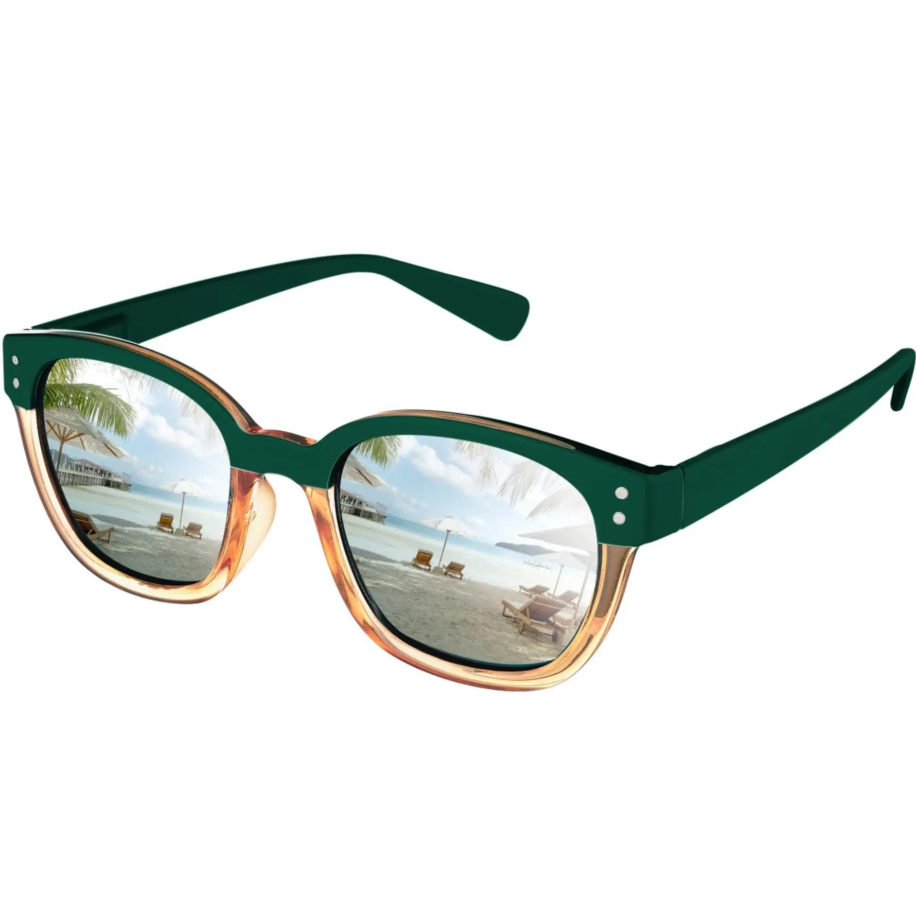 Leafael Polarized Sunglasses Women's Trendy Two Tone Retro Design, 100% UV Protection, Dark Teal Green Square, Casual & Active