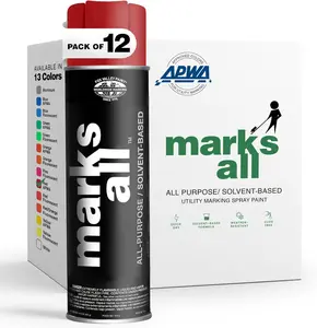 Fox Valley 18oz Marks All Solvent-Based Marking Paint, 12-Pack Red APWA – Long-Lasting, Weather-Resistant Paint for Wet or Dry Surfaces Like Metal, Grass, Concrete, Wood, & More