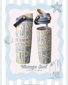 Owala FreeSip Sway 30oz “Vintage Surf” Insulated Water Bottle – Retro Beach Aesthetic Leakproof Travel Tumbler for Gym, School & Daily Use