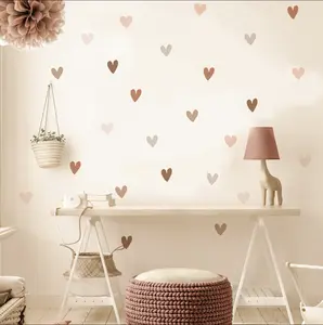 Heart Stickers for Nursery Heart Wall Decals - Kids Room Stickers Removable Heart Stickers for Baby Room Peel-and-Stick Vinyl Kids' Room Decor Pink & Brown Hearts