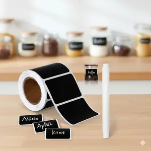 Reusable Chalkboard Labels - Waterproof Oilproof Kitchen Jar Stickers, Food Storage Organization, Self-Adhesive Erasable Chalk Labels for Home Pantry Decor & Creative Handwriting, Sticky Labels