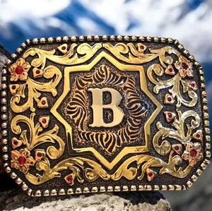 Hand Crafted Copper Base Buckle With Centered Initial Letter B  size 4" × 3 1/8"