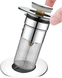 Upgraded Push-Type Bathroom Sink Stopper | Bounce Core Design for Clogging Prevention, Strong Stainless Steel Filter, Easy to Install, Durable, Ideal for Homes, Rentals, and Hygiene-Conscious Users