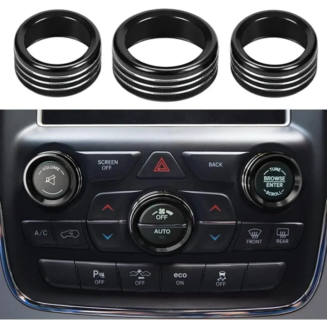 Volume Tune Knob Button Cover For Dodge Durango 2014-2020,Jeep Cherokee Grand Cherokee 2014-2021 (Black)