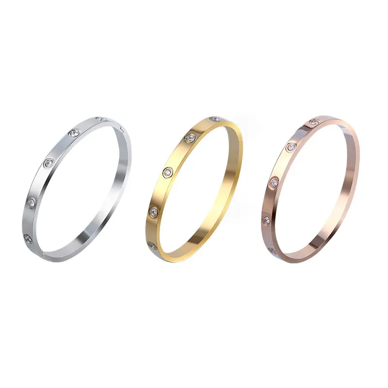 Couple Love Bracelet Set, Stainless Steel Heart Bangle with Sparkling CZ, Waterproof Matching Jewelry Gift for Her Him