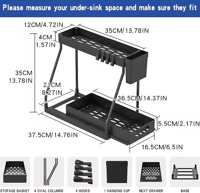 Space-Saving 2-Tier Under Sink Sliding Organizer with Pull-Out Basket for Kitchen Bathroom Laundry Corner Clear Cosmetic Rack Collapsible Multifunctional Storage Bins Rolling Three-Tier Cart Magnetic Spice and Drink Set
