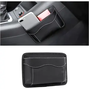 Car Seat Side Pocket Organizer, PU Leather Mini Storage Bag for Auto Door Window Console, Pen Phone Holder Tray Pouch Vehicle Seat Gap Filler for Organize Document, Registration, Notepad