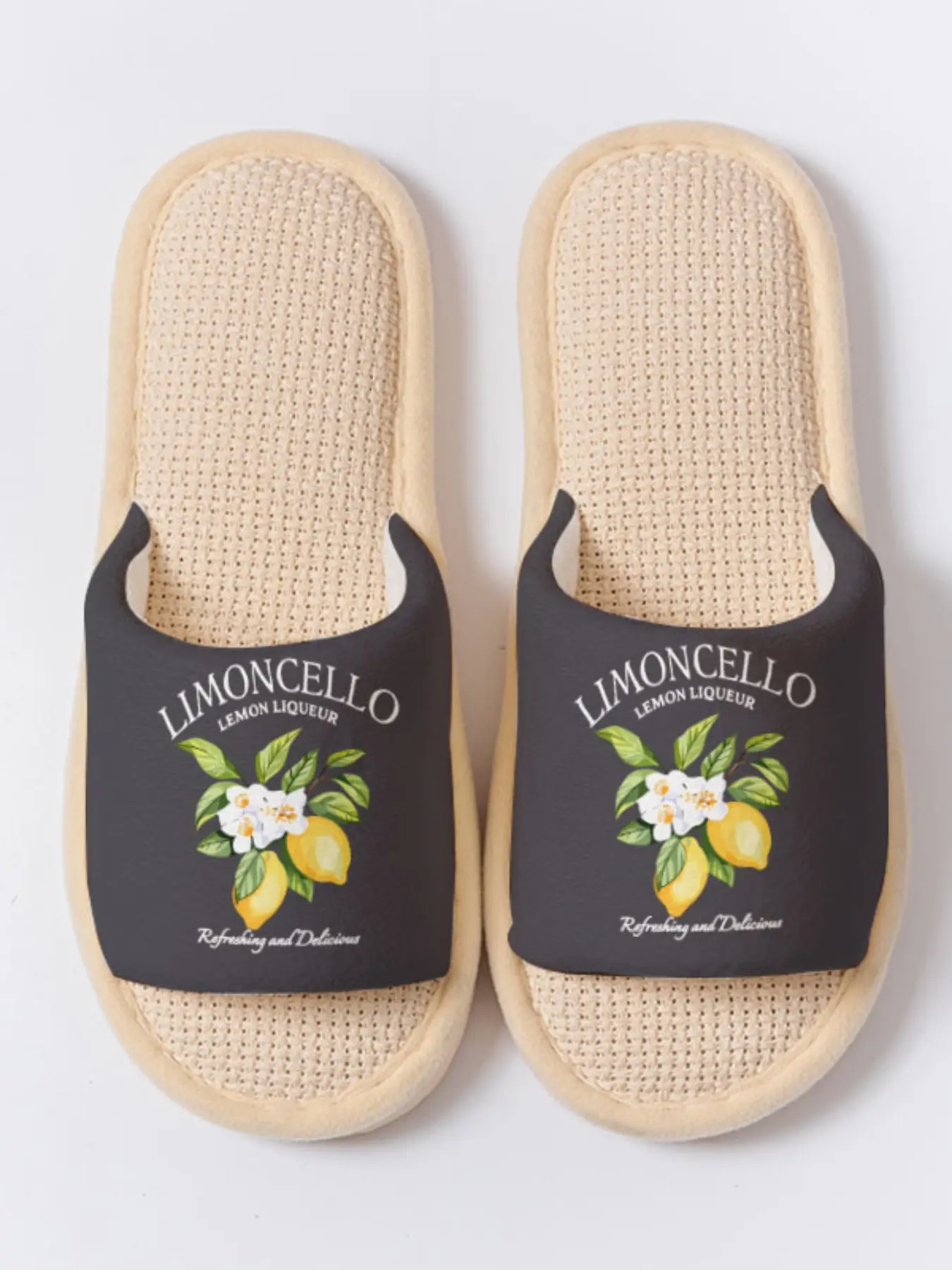 Italian Lemon Liqueur Print Slippers, Breathable Lightweight All-Season Casual House Shoes for Drink Lovers Women Men Family Guest Daily Wear