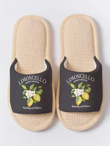 Italian Lemon Liqueur Print Slippers, Breathable Lightweight All-Season Casual House Shoes for Drink Lovers Women Men Family Guest Daily Wear