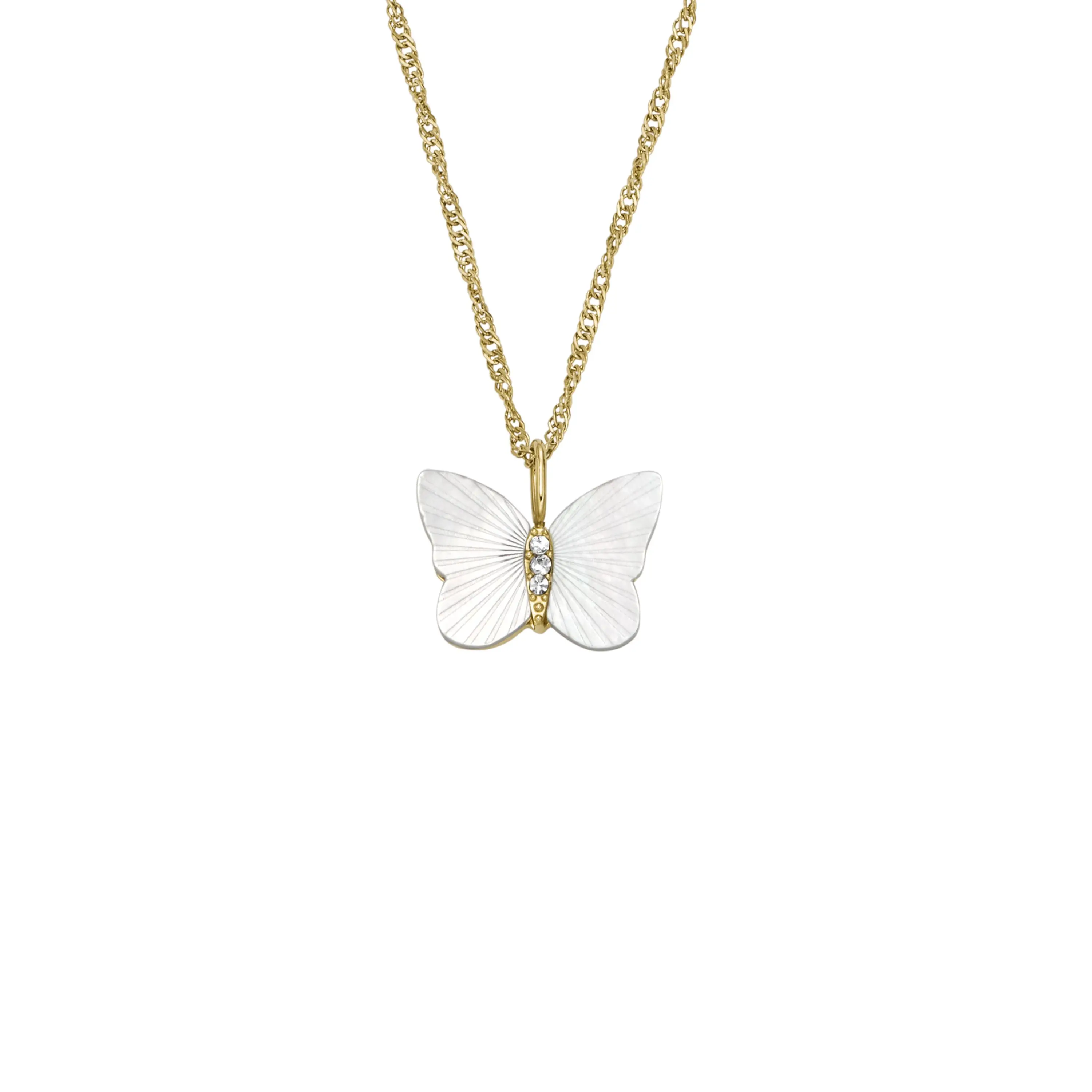Fossil Women's Sutton Radiant Wings White Mother-of-Pearl Butterfly Chain Necklace