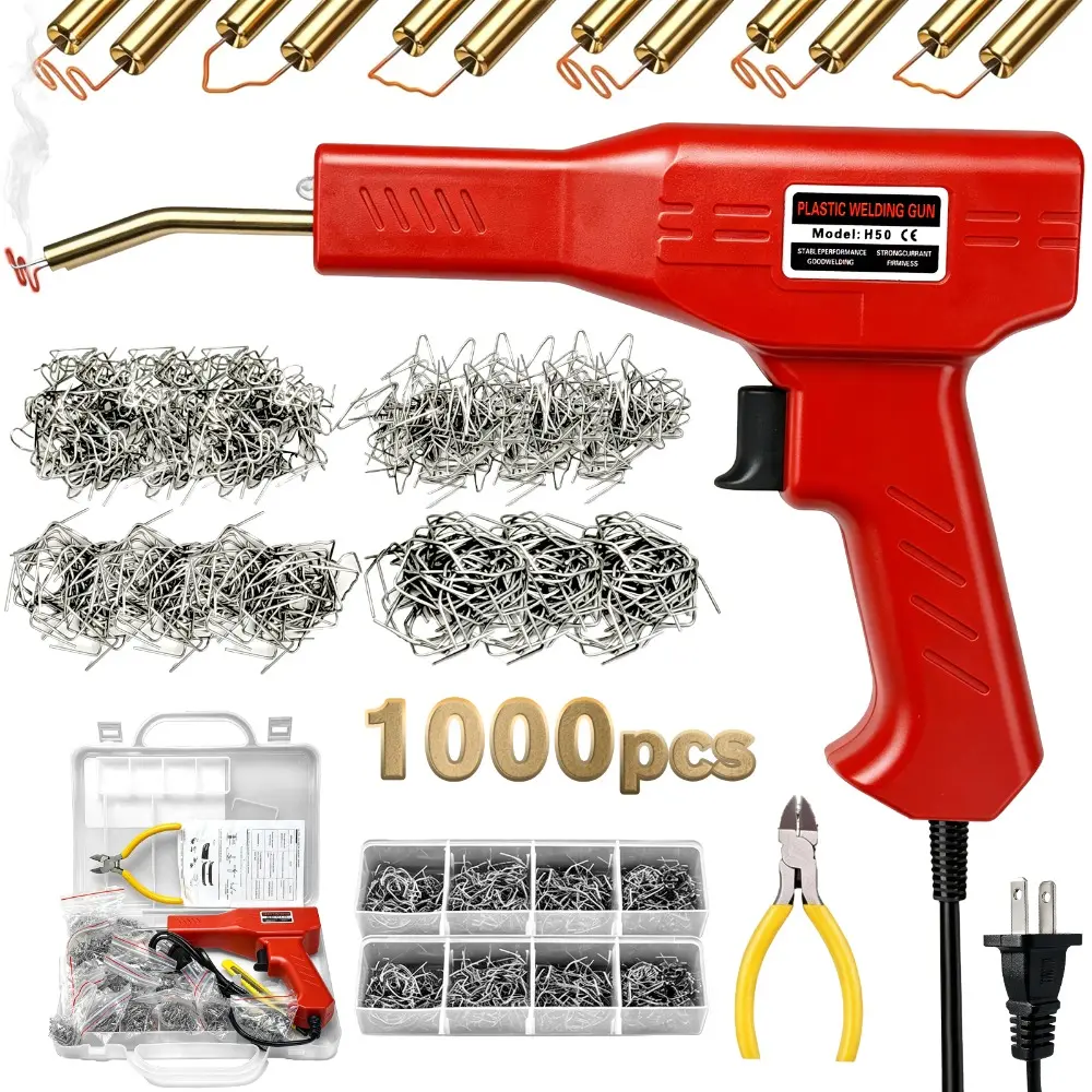 Plastic Welding Repair Kit – 1000PCS Hot Staples, 110V Plastic Welder & Hot Stapler for Automotive Bumper Repair ,Car Bumper Repair Kit for Most Plastics