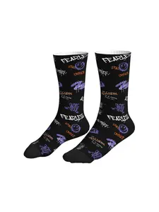 Fearless Graffiti Smiley Face Print Crew Socks Purple Orange Streetwear Hip Hop Mid Calf Socks For Men Women Casual Fashion Socks