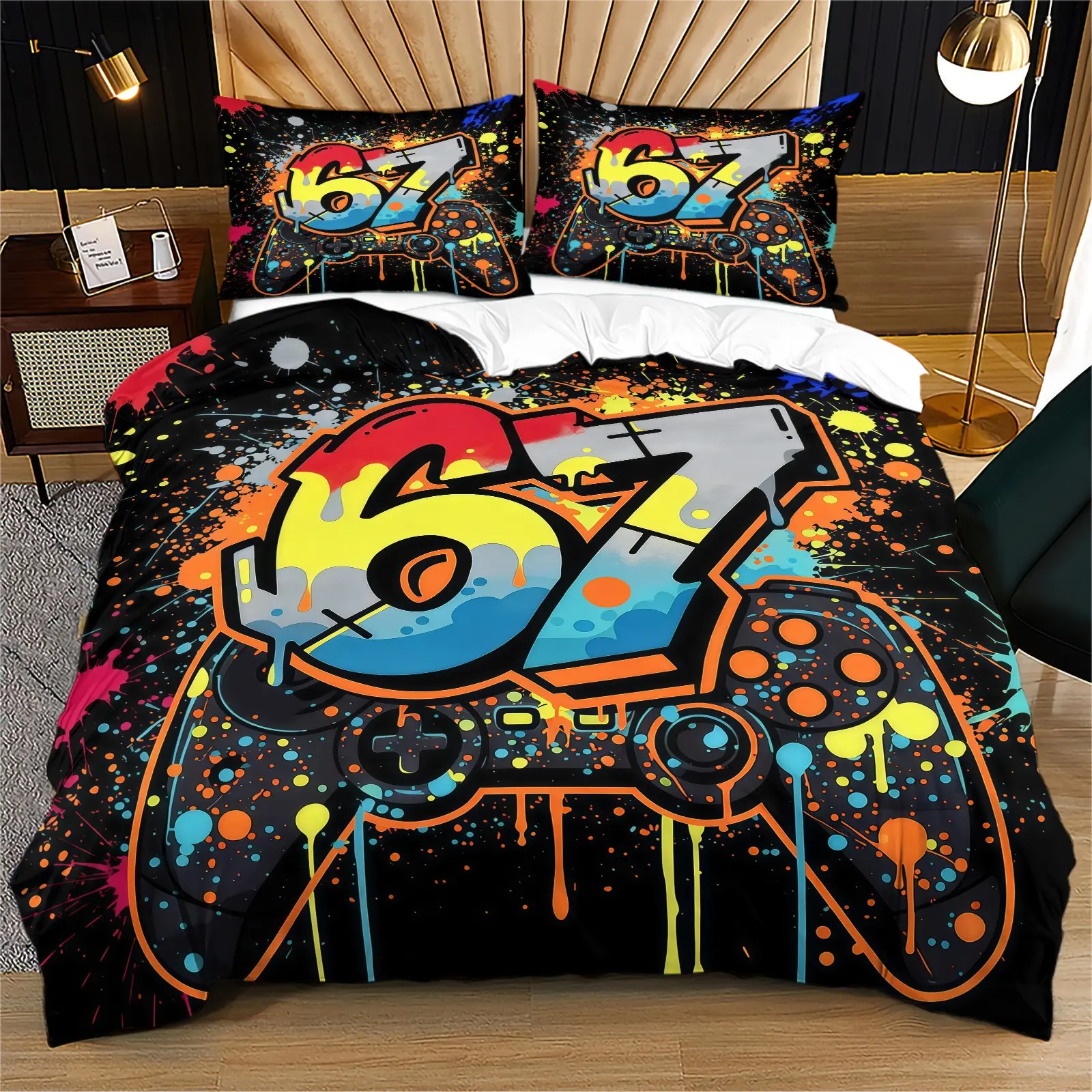 Game Console Graffiti Design Quilt Cover Set, Duvet Cover Sets, Soft And Comfortable Bedding Set, Bed Sets Supplies (1 Quilt Cover + 1/2 Pillowcase, Excluding Filling), Suitable For Teenagers, Adults, Guest Rooms, Dormitories, Master Bedrooms