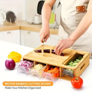 Multifunctional cutting board set (including 4 blades and tray with lid) - suitable for slicing, peeling, cutting fruits and vegetables, food safety meal preparation board, a good choice for diners and gifts for clocks in kitchens