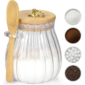 Sugar Container with  Lid and Spoon,15 oz Sugar Bowl Glass Jar for Coffee Bar Accessories Coffee Canister Kitchen Decor Housewarming  Christmas Refillable Design