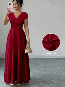 Plus Size V Neck Ruched A-Line Elegant Romantic Lady Dress, New Year Party Formal Wear Holiday, Dating Nightwear, Women's Fashion, Womenswear Elegance