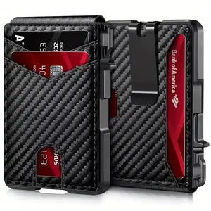 RFID Blocking Men's Wallet - Slim Pop-Up Metal Credit Card Holder with Money Clip, Holds 13 Cards, Sleek Smart Wallet for Men