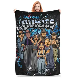1 Piece Lil Homies Cholo Chicana Flannel Blanket, Cartoon Pattern Blanket, Multi-Functional Decorative Throw, Soft Comfortable Nap Blanket for Home Office Travel