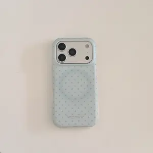 Magnetic Layer Blue Wave Dot + Star Mirror Stand Acrylic Case for Apple iPhone 17 Pro Max, Creative Fashion Phone Case, Stylish iPhone Cover