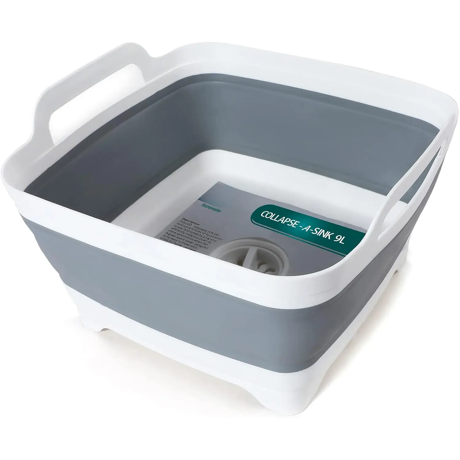 2.4 Gal(9L) Collapsible Dish Basin with Drain Plug,Space Saving Multiuse Foldable Sink Tub,Dishpan,Kitchen Sink for Camping,Plastic Tub,Vegetable Washing,Beverage Tubs