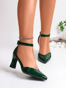 Summer New High Heel Shoes for Women, Crocodile Pattern Pointed Toe Chunky Heel Sandals, Commuter Style Medium Width PU Leather