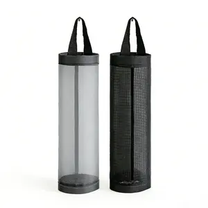 2PCS Hanging Nylon Mesh Plastic Holders - Reusable Black*1 + Gray*1 Storage Dispensers, Trash Bag Organizers for Home Cabinet, Kitchen Cleaning, Laundry Hand Supplies