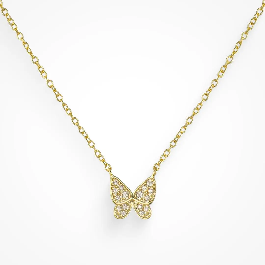 EVRY JEWELS Dainty Butterfly Necklace for Women, 14-Karat Gold or Silver Plated with CZ Stones, Adjustable, Waterproof & Hypoallergenic, Meaningful Gifts, Adjustable Necklace
