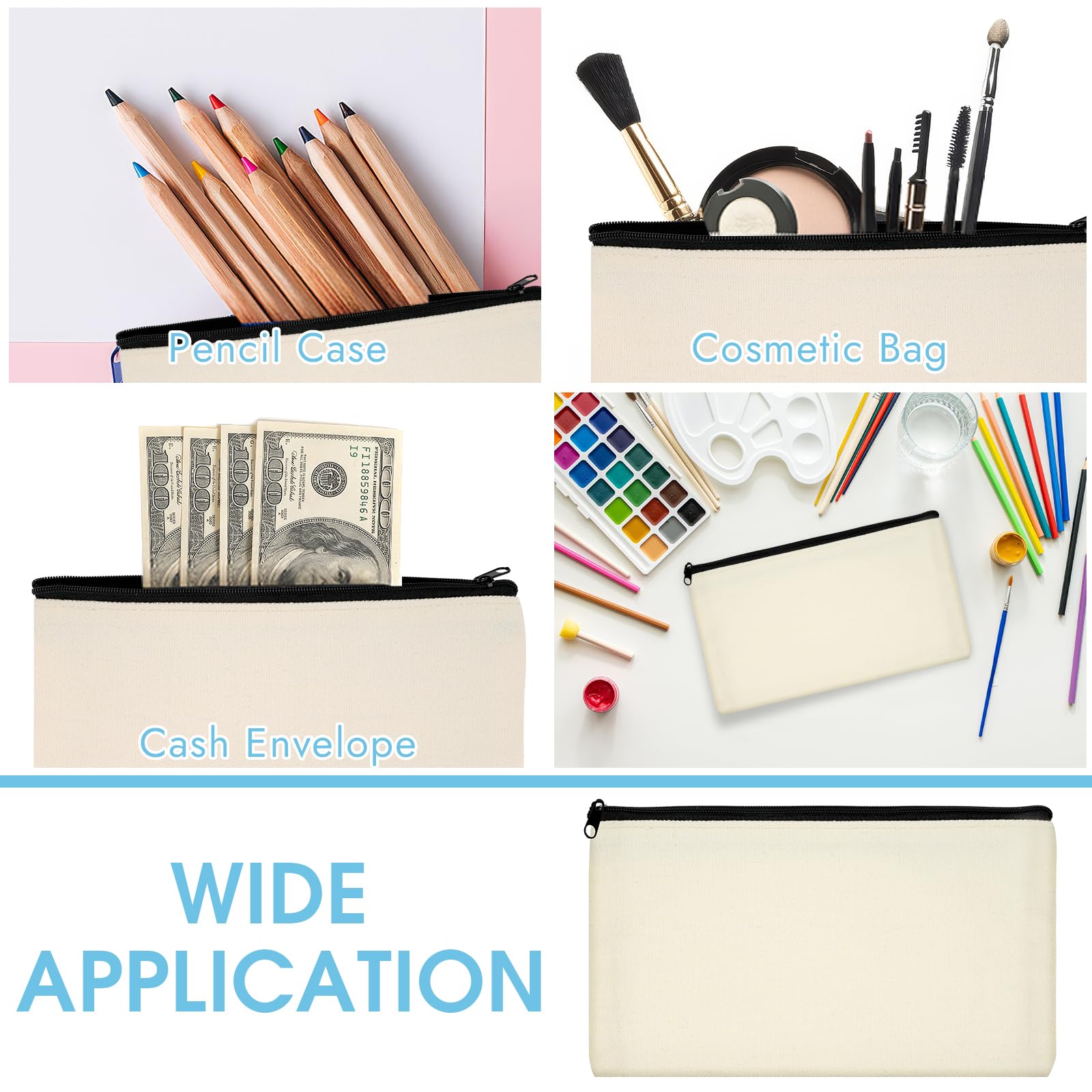 Canvas Pencil Pouch, 12 Pack Blank Canvas Zipper Pouch Makeup Bag Bulk, Canva Pouch Cosmetic Bags with Zipper Sublimation Pencil Case Blanks for DIY Craft, Travel, Organized Canvas Pencil Pouch, 12 Pack Blank Canvas Zipper Pouch Makeup Bag Bulk, Canva Pouch Cosmetic Bags with Zipper Sublimation Pencil Case Blanks for DIY Craft, Travel, Organized