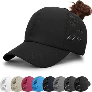 2Pack Women's Criss Cross Ponytail Baseball Cap - Adjustable High Messy Bun Trucker Hat - Quick Drying Mesh Dad Ponycap for Outdoor Sports & Travel