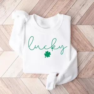 Lucky Sweatshirt, Clover Sweatshirt, St Patricks Day Sweatshirt, Saint Patrick's Pullover, Lucky Sweater, Clovers, Simple Holiday Sweater- LORA ATCHER