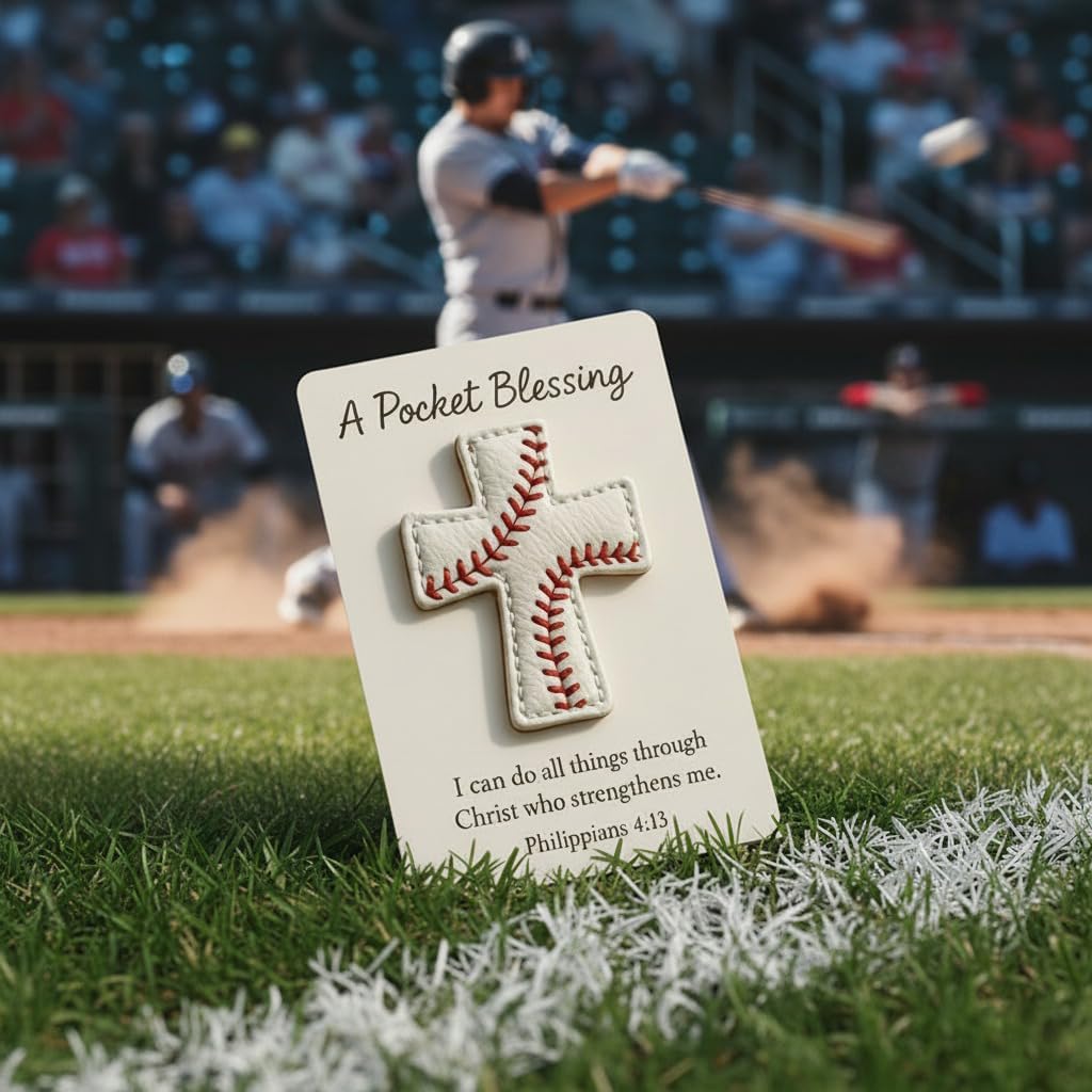 Pocket Blessing – Baseball Cross Edition, Handmade Baseball Cross Pocket Blessing with Verse Card, Compact Size Christian Faith Gift for Athletes, Inspirational Sports Keepsake for Players and Coaches-1 Pcs
