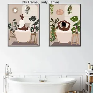 Bathroom Theme Unframed Painting Print, 2 Counts/set Canvas Wall Art, Wall Decor for Home Living Room Bedroom Study Room