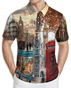 London Travel Polo Shirt for Men, Fun Hawaiian Style, Casual Shirt for Summer