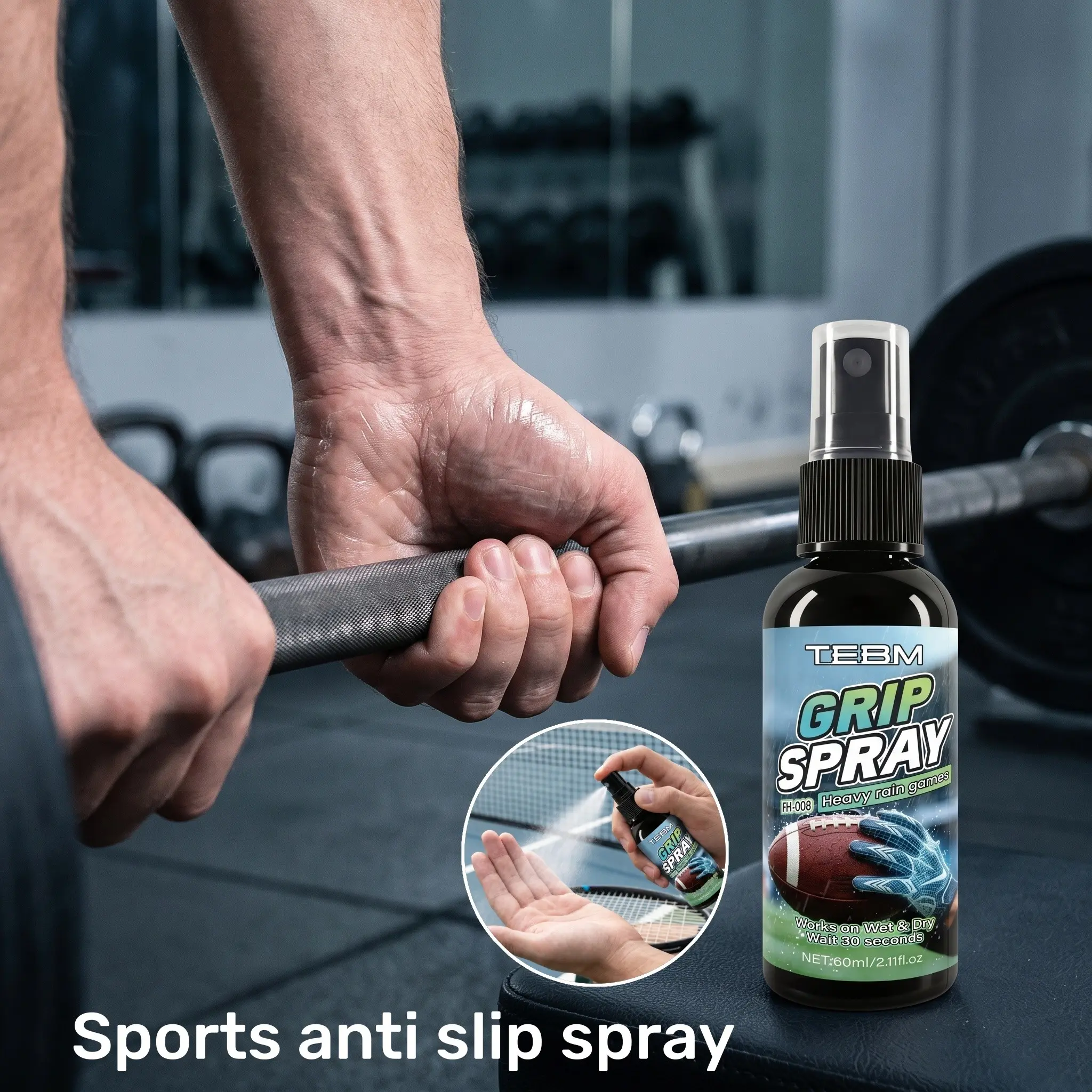 Anti-Slip Spray for Sports, Quick Recovery of Grip for Rackets, Clubs, Gloves, Enhance Control and Performance, Sweat-Resistant Formula