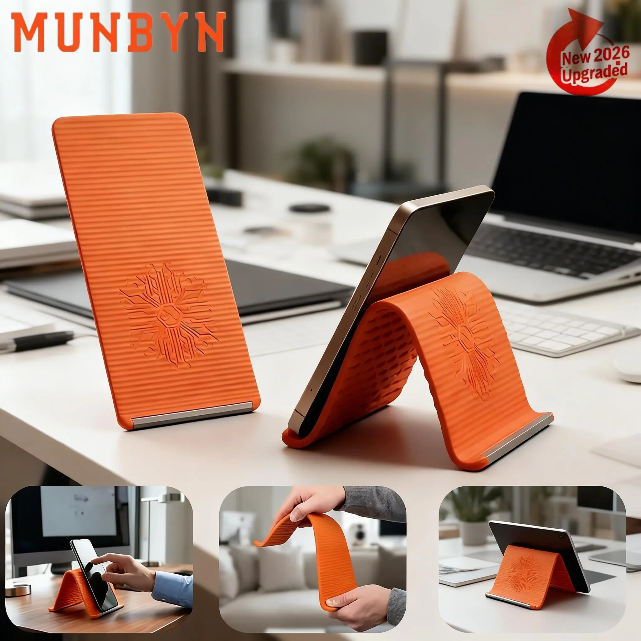 【MUNBYN Folding Soft Silicone Mobile Holder Stand 】- Lightweight, Compact, Durable Desk Gadget, Soft Silicone Grip, Scratch Resistant, Multi-Angle Adjustable Non-Slip Mount for Cellphone, Tablet, Laptop (Home Office Use) | Phone Holders & Mounts