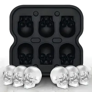 6-grid Skull Ice Cube Mold, 1 Count Silicone Skull Ice Tray, Halloween Ice Cube Mold, Jelly, Candy, Ice Tray, Ice Molds, Kitchen Accessories
